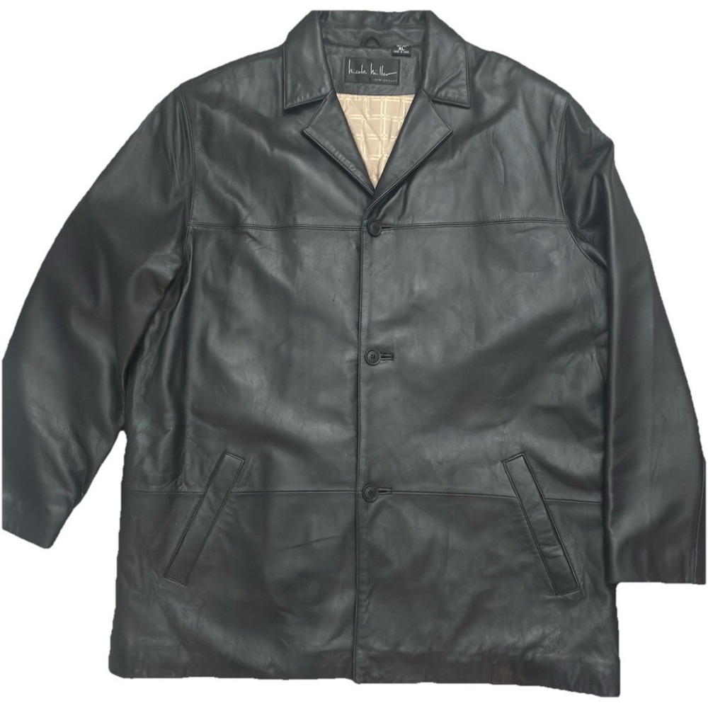 Vtg. Nicole Miller 100% Leather Jacket Dark Brown Size XLarge Lined Three Button